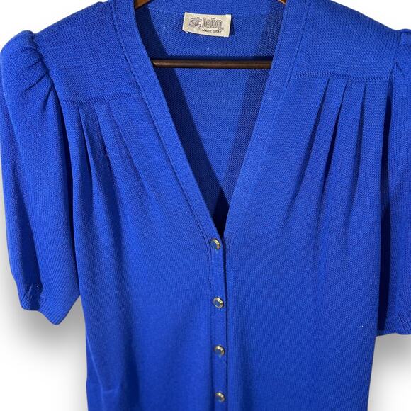 Vintage St. John Marie Gray Santana Knit Midi Dress Blue Belted 8 - Picture 5 of 14